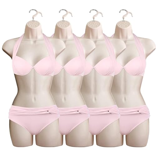 DisplayTown Female Mannequin Hip Long Torso Hollow Back Body Stackable Dress Form with Hanging Hook for Tshirt Display, Countertop, Craft Show, Photos and Design, S-M Clothing Size (Flesh, Set of 4)