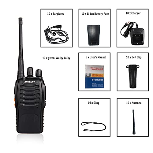 Image of pxton Walkie Talkies for Adults Two Way Radios Long Range with Headphones,16 Channel Handheld 2 Way Radio Rechargeable with Flashlight Li-ion Battery and Charger（10 Pack）
