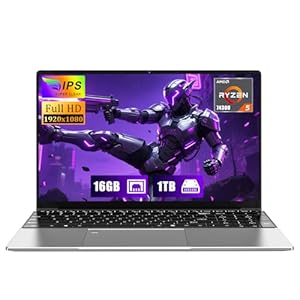 Laptop para juegos de 15.6 pulgadas, computadora portátil 2025 Win 11 Pro, 16 GB de RAM 1 TB SSD, R5-7430U (hasta 4.3 Ghz, Beat 5700U), pantalla Full HD 1920 x 1080 de 15.6 pulgadas, gráficos Radeon, BT5.0, Office 365