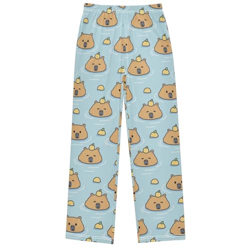 Boy's Pants Cute Capybara Lemon Hot Spring Jogger Pants Elastic Waist Long Bottom Trousers with Pocket 6-14 Years