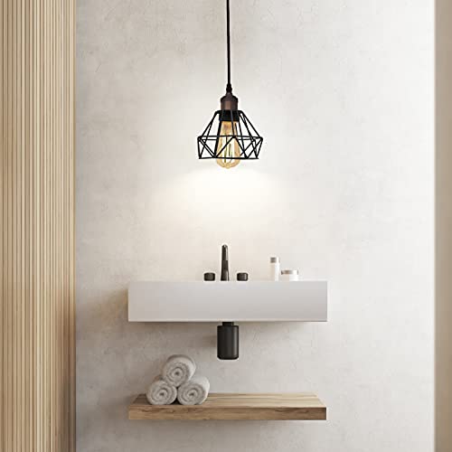 Image of Beaupretty Metal Cage Lamp Shade: Industrial Lamp Shade Decorative Lamp Guard Clip- on Chandelier Light Covers Ceiling Pendant Light Fixture for Table Wall Floor Ceiling Black