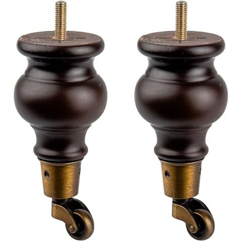 TCHOSUZ 6 inch / 14cm Wooden Furniture Legs with Casters Wheels, Pack of 2 Classic Walnut Solid Wood Round DIY Replacement Bun Feet for DIY Project Sofa Couch Cabinet Ottoman Bed Riser Cover