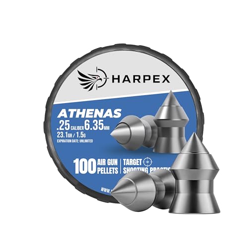 HARPEX Athenas .25 Cal Airgun Pellets 23.1Grain Pointed Design High Accuracy Precision Lead Pellets for Target Shooting Small Game & Consistent Performance 100 Count