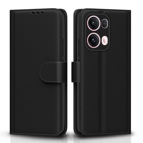 Outlouders Flip Cover for Oppo Reno 13 Pro 5G | Leather Finish | Card Slots | Wallet Stand | Shockproof Protection Flip Case (Black)