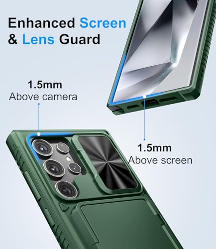 BXYJY for Samsung Galaxy S24 Ultra Case with Card Holder (Store 4-5 Cards) & Kickstand & Slide Lens Cover, Military Grade Drop Protection, Rugged Silicone Wallet Case for Samsung S24 Ultra 2024, Green - Thumbnail 7