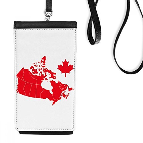 Smartphone bourse en cuir suspendu noir avec motif feuille d'érable rouge du Canada