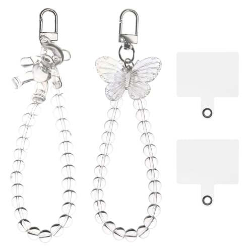 XIHIRCD 2pcs Butterfly Phone Chain, Beaded Phone Bracelet Straps Cell Phone Hand Wrist Lanyard with Tether Tabs Lightweight Phone Charm Cute Phone Decor and Accessories