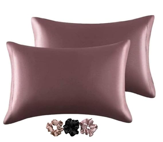 Lc Satin Silk Pillow Covers for Hair and Skin |Satin 2Pack |Silk scrunchies Women 3Pack|Silk Case (Violet)