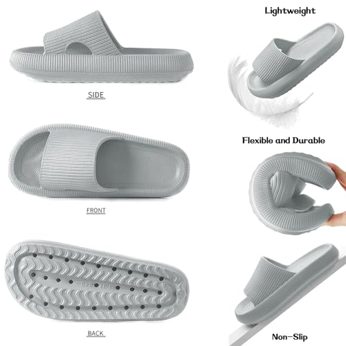 Foto von QJJQ Badeschuhe Herren Damen Cozislides Original Slippers Wolke Schlappen Super Weich Rutschfest Badelatschen Hausschuhe Sommer Pantoletten Badeschlappen Flip Flops,Grau, 38-39 EU