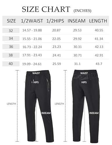 TACVASEN Hiking Trousers Mens Lightweight Running Trousers Quick Dry Sport Trousers Zip Pockets Walking Trousers Men Black - Image 6