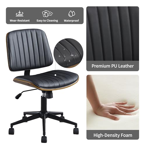 Image of Armless Rolling Office Desk Chair, Adjustable Height Computer Chair, Black