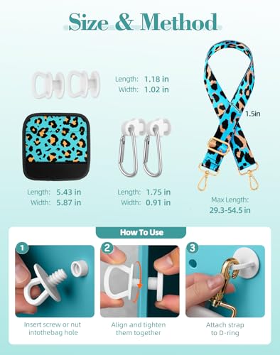 Image of Bag Strap Crossbody Charms for Bogg Bag Accessories - Shoulder Strap Neoprene Luggage Handle Wrap for Suitcase & 2 Key Holders Blue Leopard