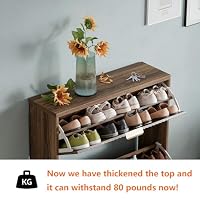 QIVOMIX Shoe Cabinet Storage, Modern Freestanding Organizer with 2 Flip Drawers, Narrow Shoe Rack for Entryway, Walnut — image 3