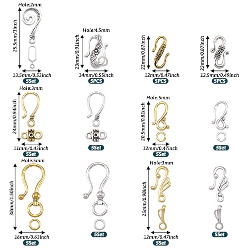 Craftdady 60 Sets 8 Styles Tibetan S Hook Ring Toggle Clasps End Clasps Connectors for Bracelet Jewelry Making - Thumbnail 2