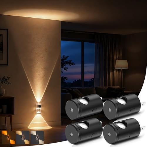 Image of Briignite LED Night Light Project 180 Rotating Night Lights Plug into Wall | 4 Pack Mini Lens, Dusk to Dawn Sensor, 3000K /5000K /Amber Dimmable Nightlight for Hallway Bathroom Room Decor