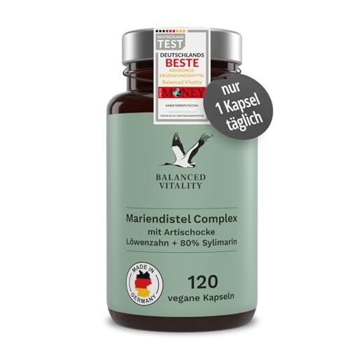 Mariendistel Kapseln - Artischocke, Löwenzahn Complex & 80% Silymarin - 120 vegane Kapseln für 4 Monate - ohne Zusatzstoffe - laborgeprüft - Balanced Vitality
