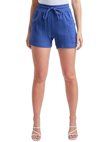 YMI Women's High Rise Gauze Shorts, Navy, L