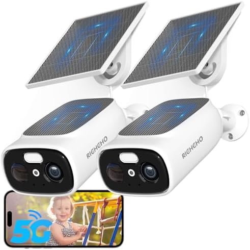 2pc 2.4G/5G WiFi Cameras for Home Security with Double Solar Panels, 2K Solar Security Cameras Wireless Outdoor, Color Night Vision , 2-Way Talk, Spotlight, Siren,IP66, Cloud/SD, AI Detection, W/Alexa