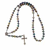 SHUCK24 Eindrucksvoller Rosenkranz mit bunt schillernden Perlen aus Jerusalem. Elegantes Design, eignet Sich hervorragend als Geschenk für Freunde und Familie.