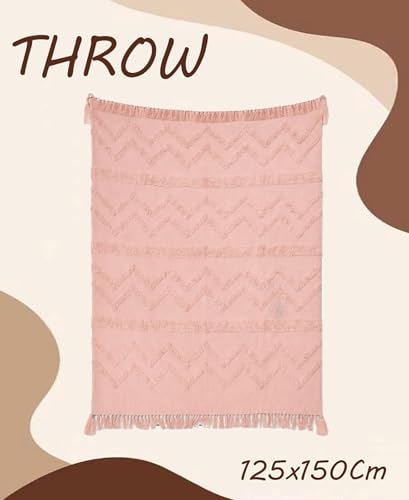 Image of Premium 125 x 150 cm Cotton Throw Blanket - Soft & Cozy Sofa and Couch Accent - Trending Home Decor Essential for Extra Comfort, Relaxation, and Style - Rose Pink,Pack of 1