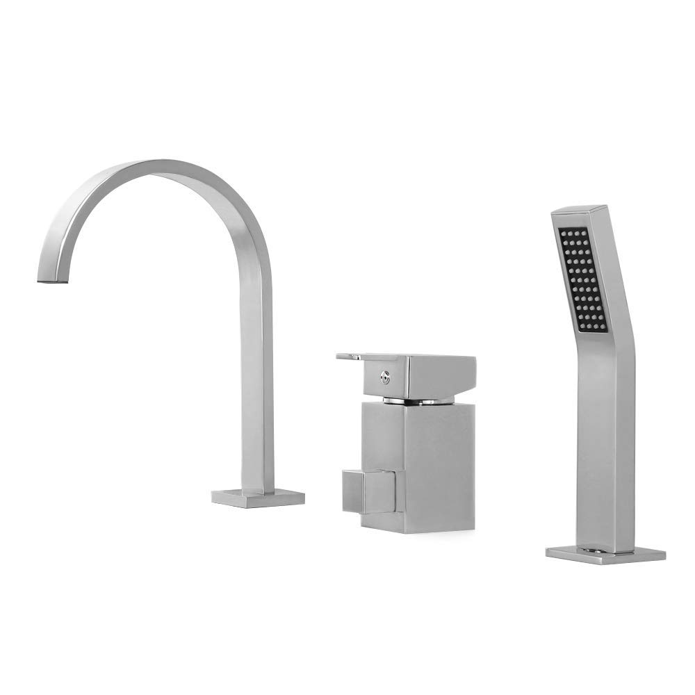 AYCDL Gooseneck Tub Filler Faucet with Handheld Shower Head Widespread Tub Faucet Set Deck Mount 3 Holes Single Handle Bathtub Faucet Chrome Tub Tap for Bathroom