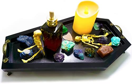 Large Coffin Tray, LIJEPNA Bamboo Gothic Decor for Home, Tray for Essential Oil, Crystal, Jewelry, Skull Mugs, Candles,Halloween Decor,Spooky Decorative Tray, Goth Room Decor, Black Wooden Tray Decor