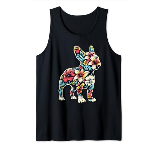 Lindo bulldog francés flores tropicales verano Camiseta sin Mangas