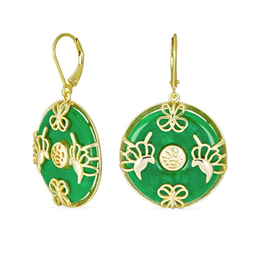 Pendants d'oreilles jade vert hypoallergéniques en or 14K et argent .925