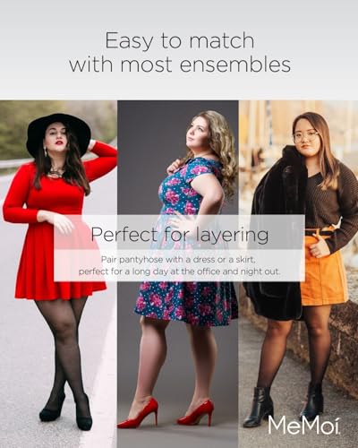 MeMoi Plus Size Curvy Control Top Pantyhose for Women, Comfortable Sheer Pantyhose, Lightweight Womens Stockings, Sizes 1X-QP4