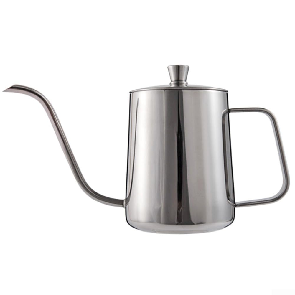 Caffettiere a collo di cigno, bollitore a collo di cigno in acciaio , con beccuccio stretto (argento, 600 ml)