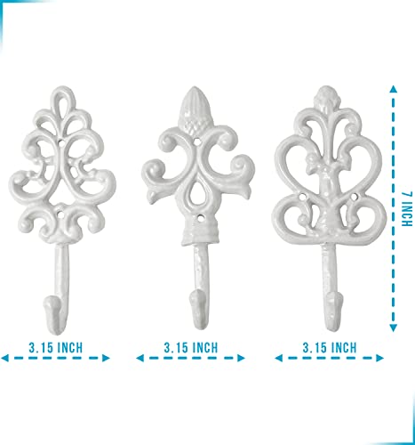 Comfify Shabby Chic Cast Iron Decorative Wall Mounted Hooks - White - Antique - French Country Charm - Large Decorative Hanging Hooks - Set Of 3 - Screws And Anchors For Mounting Included #TOP6