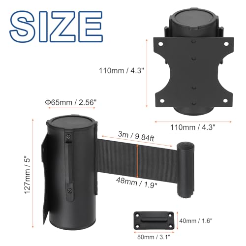 Barrière rétractable à ceinture murale QUARKZMAN 3m boîtier ABS noir lot de 4 - 2