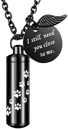 Dletay Cylinder Cremation Jewelry Urn Necklace for Ashes Memorial Ashes Necklace with Angel Wing Charm Memorial Keepsake for Pet Human-I Still Need You Close to Me