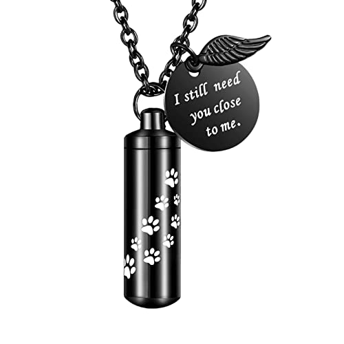 Dletay Cylinder Cremation Jewelry Urn Necklace for Ashes Memorial Ashes Necklace with Angel Wing Charm Memorial Keepsake for Pet Human-I Still Need You Close to Me
