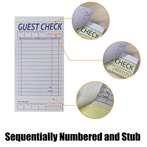 Suituts [24 Books] Guest Checks Server Note Pads, 2-Part Carbonless Guest Check Pads Order Pads For Restaurants, Server, Waitress, 50 Sheets Per Server Pads Total 1200, Extra 6 Clips #TOP4