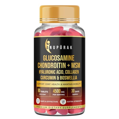 Image of Glucosamine Chondroitin MSM Tablets | 4500mg | 11 Actives Joint Support Supplement : Collagen Type II, Hyaluronic Acid & Boswellia | Knee Mobility, Cartilage & Joint Health | 90 Tablets (30 Days)