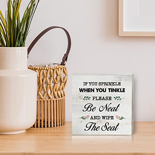 If You Sprinkle When You Tinkle Wood Box Sign Home Decor Rustic Bathroom Quote Wooden Box Sign Block Plaque For Wall Tabletop Desk Home Bathroom Toilet Decoration 5" X 5" #TOP4