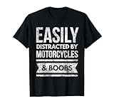 Motorcycles & Breasts Funny Rally Biker Motocross & Road T-Shirt, Men, Black, Medium