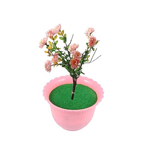 NUOBESTY 1pezzi Vaso Di Plastica Per Fiori Con Terriccio Simulato e Prato Decorazione Per Casa e Giardino Rosa