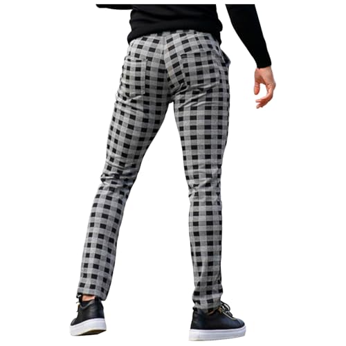 Cambkatl Men's Stretch Drawstring Dress Pants Slim Fit Plaid Skinny Business Casual Golf Suit Pants with Pockets2