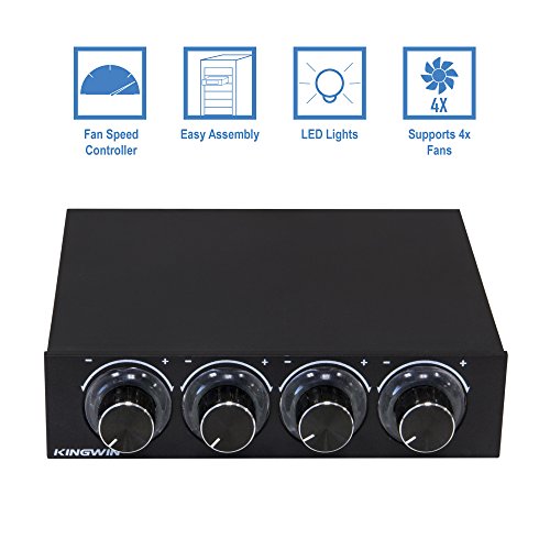 Kingwin Fan Controller 4 Channel w/ LED. Controls up to 4 Sets of PC Computer Fans, Independent Turn Knob Control, and Fits 3.5 Inch Drive Bay. Easy Setup, and Easy Control of Your Cooling Fans - Thumbnail 6