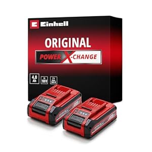 Original Einhell Batterie 4 Ah Power X-Change PLUS (18 V, lithium-ion, pour tous les appareils Power X-Change, contrôle de l’état de charge, Twin-Pack, avec 2 batteries 4 Ah, sans chargeur)