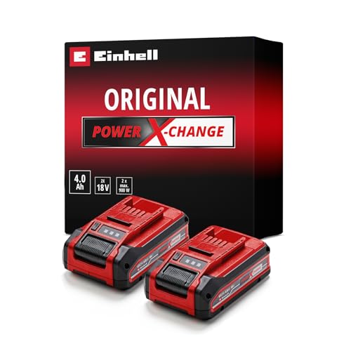 Original Einhell Batterie 4 Ah Power X-Change Plus (18 V, Lithium-ION, pour Tous Les appareils Power X-Change, contrôle de l’état de Charge, Twin-Pack, avec 2 Batteries 4 Ah, sans Chargeur)