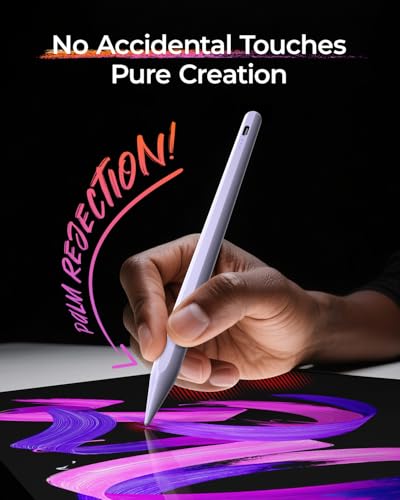 Image of Stylus Pen for iPad 10th&11th Gen, Digital Pen for Apple iPad(2018-2025), Tilt Sensor Pencil for iPad Compatible with iPad Pro 11 /12.9 /M4, iPad 6-11th, iPad mini 5 /6, iPad Air 3 /4 /5 /M2 /M3 - Purple