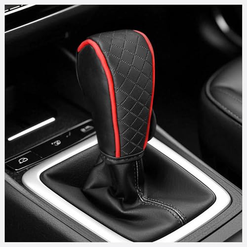 YGDMD Car Gear Shift Cover,PU Leather Gear Shift Knob Cover with Diamond Pattern Design for Car Decoration,Anti-Slip & Anti-Scratch Automotive Interior Accessories Stick Shift Cover (Black/Red)