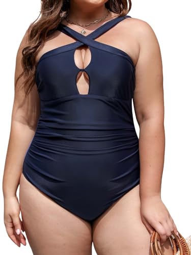 Maillot de bain une pièce grande taille CUPSHE marine XL