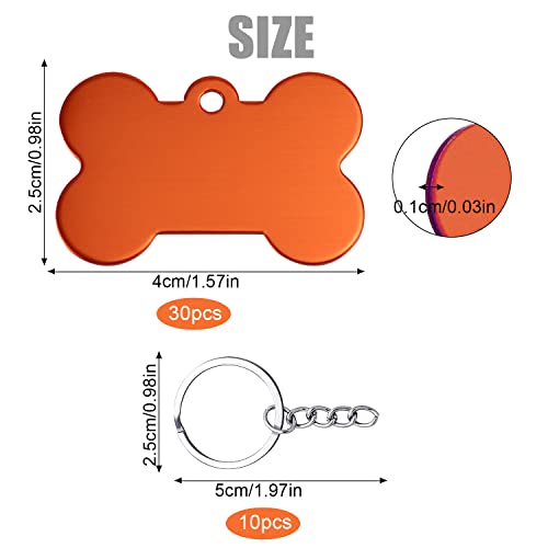 Hundemarke Knochen Hundemarken aus Aluminium 30Stk Erkennungsmarke Rohling 2,5 x 3,8cm Adressanhänger hund Wasserdicht mit Hundemarke Kette für DIY Hunde und Katzen Haustier-Erkennungsmarke