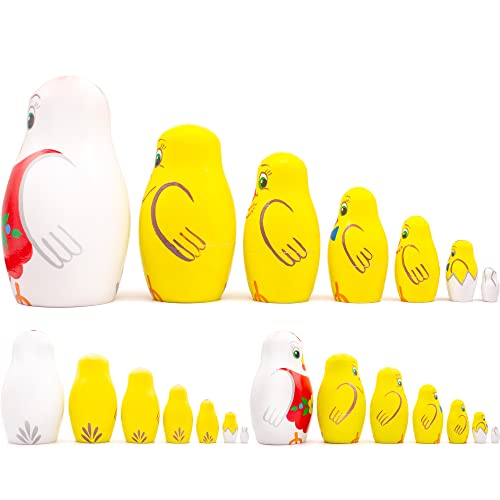 Aevvv Chicken Nesting Dolls Set Of 7 Pcs - Matryoshka Russian Doll - Chicken Decor - Easter Nesting Dolls - Chicken Toys For Kids - Wooden Stacking Toy #TOP1