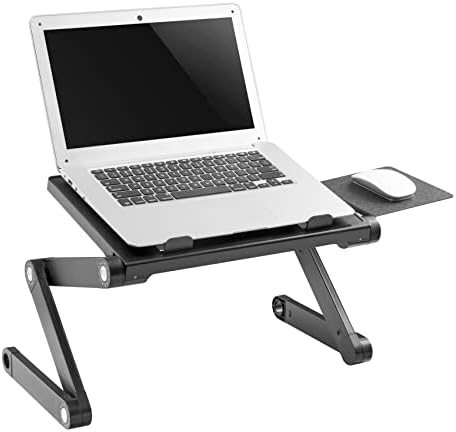 ProperAV P-LPR1 Ergonomic Adjustable Laptop Stand Lap Desk for Bed Couch with Mouse Pad | Portable Height Adjust Tilt Riser Black