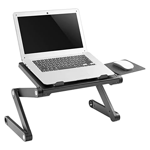 ProperAV P-LPR1 Ergonomic Adjustable Laptop Stand Lap Desk for Bed Couch with Mouse Pad | Portable Height Adjust Tilt Riser Black Cover